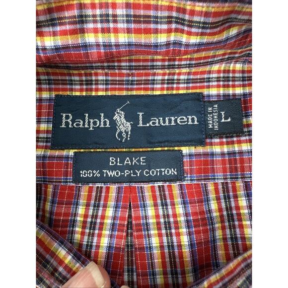 Ralph Lauren Blake Button Down Shirt Adult Large Red Green Yellow‎ Plaid Mens - Picture 8 of 10